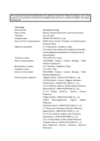 Cover Page Document Title: Extraordinary Report Place of Filing