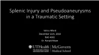 Splenic Injury with Subcapsular Hematoma and Pseudoaneurysms