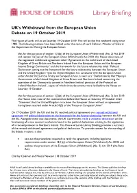 UK's Withdrawal from the European Union