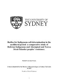 A Comparative Study of Bolivian Indigenous and Aboriginal and Torres Strait Islander Peoples’ Resistance