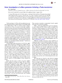 Note: Investigation of a Marx Generator Imitating a Tesla Transformer B