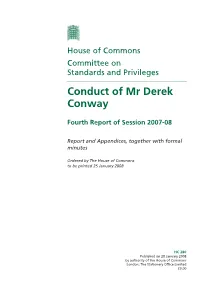 Conduct of Mr Derek Conway