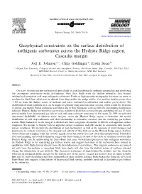 Geophysical Constraints on the Surface Distribution of Authigenic Carbonates Across the Hydrate Ridge Region, Cascadia Margin
