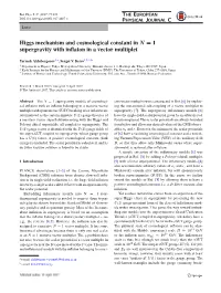 Higgs Mechanism and Cosmological Constant in N = 1 Supergravity with Inﬂaton in a Vector Multiplet