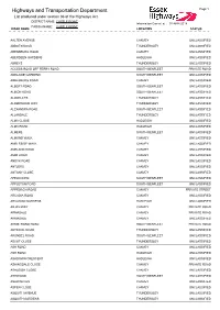 Highways and Transportation Department Page 1 List Produced Under Section 36 of the Highways Act