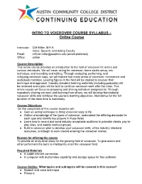 INTRO to VOICEOVER COURSE SYLLABUS – Online Course