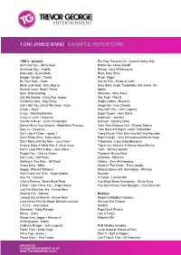 Toni James Band | Example Repertoire