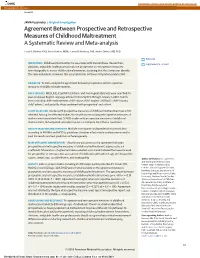 Agreement Between Prospective and Retrospective Measures of Childhood Maltreatment a Systematic Review and Meta-Analysis