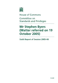 Mr Stephen Byers (Matter Referred on 19 October 2005)