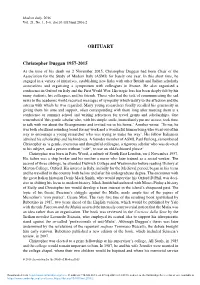 OBITUARY Christopher Duggan 1957-2015