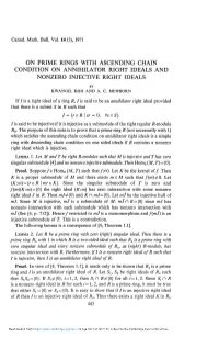 On Prime Rings with Ascending Chain Condition on Annihilator Right Ideals and Nonzero Infective Right Ideals