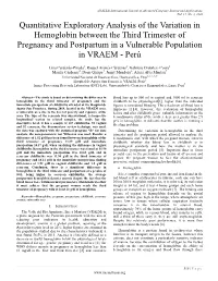 Quantitative Exploratory Analysis of the Variation in Hemoglobin Between the Third Trimester of Pregnancy and Postpartum in a Vulnerable Population in VRAEM - Perú
