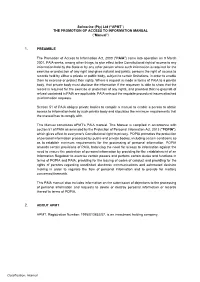 Safmarine (Pty) Ltd (“APMT”) the PROMOTION of ACCESS to INFORMATION MANUAL ("Manual")