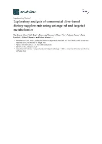 Exploratory Analysis of Commercial Olive-Based Dietary Supplements Using Untargeted and Targeted Metabolomics