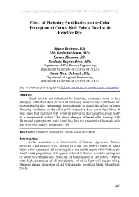 Effect of Finishing Auxilliaries on the Color Perception of Cotton Knit Fabric Dyed with Reactive Dye