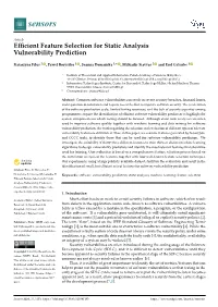 Efficient Feature Selection for Static Analysis Vulnerability Prediction