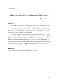 A Survey of Hieroglyphic Inscriptions from Hittite Anatolia1