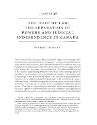 The Rule of Law, the Separation of Powers and Judicial Independence in Canada