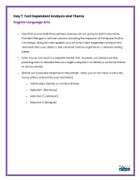 Day 7: Text Dependent Analysis and Theme English Language Arts