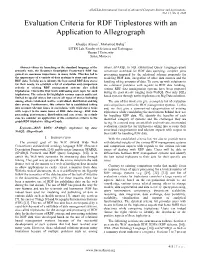 Evaluation Criteria for RDF Triplestores with an Application to Allegrograph
