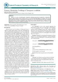 Primary Metabolite Profiling of Tinospora Cordifolia