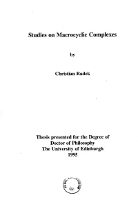 Studies on Macrocyclic Complexes