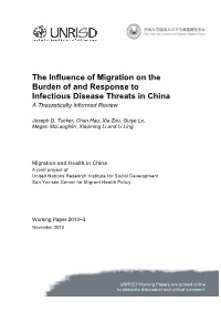 The Influence of Migration on the Burden of and Response to Infectious Disease Threats in China a Theoretically Informed Review