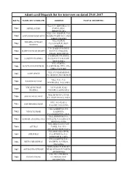 Admit Card Dispatch List for Interview on Dated 29.01.2017