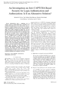 An Investigation on Jawi CAPTCHA Based Security for Login Authentication and Authorization: Is It an Alternative Solution?