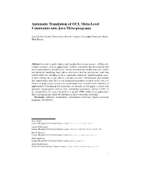 Automatic Translation of OCL Meta-Level Constraints Into Java Meta-Programs