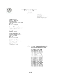 Federal Communications Commission Washington, D.C. 20554 DA 13-908 in Reply Refer To: 1800B3-HOD Released: April 26, 2013 John R