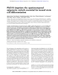 Phf21b Imprints the Spatiotemporal Epigenetic Switch Essential for Neural Stem Cell Differentiation