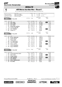 RESULTS 400 Metres Hurdles Men - Round 1 First 3 in Each Heat (Q) and the Next 3 Fastest (Q) Advance to the Semi-Final