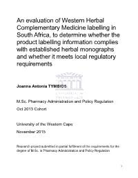 An Evaluation of Western Herbal Complementary Medicine Labelling