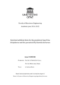 Enriched Artificial Diets for the Predatory Bug Orius Thripoborus and the Parasitoid Fly Exorista Larvarum