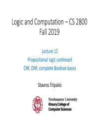 Logic and Computation – CS 2800 Fall 2019