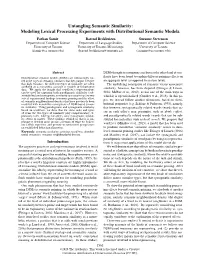 Untangling Semantic Similarity: Modeling Lexical Processing Experiments with Distributional Semantic Models