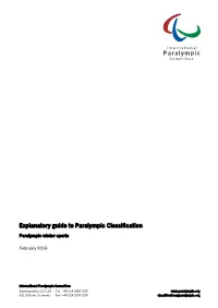 Explanatory Guide to Paralympic Classification