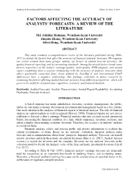 Factors Affecting the Accuracy of Analysts' Forecasts