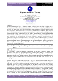 Hypotheses and Its Testing