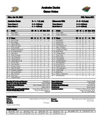 Anaheim Ducks Game Notes