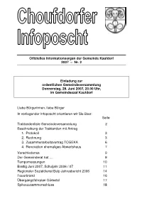 Offizielles Informationsorgan Der Gemeinde Kaufdorf 2007 – Nr. 2