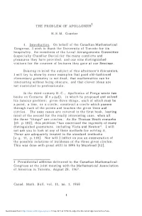 THE PROBLEM of APOLLONIUS H. S. M. Coxeter 1. Introduction. On