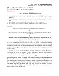 Topic: Apomixis - Definition and Types