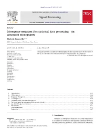 Divergence Measures for Statistical Data Processing—An Annotated Bibliography