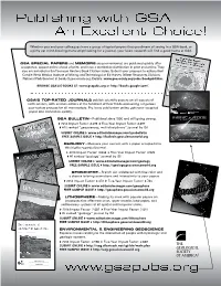 GSA SPECIAL PAPERS and MEMOIRS Are Peer-Reviewed, Are