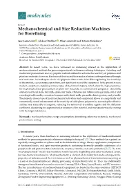 Mechanochemical and Size Reduction Machines for Biorefining