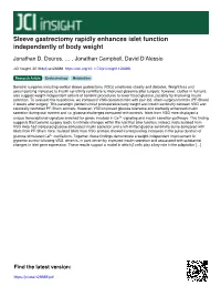 Sleeve Gastrectomy Rapidly Enhances Islet Function Independently of Body Weight
