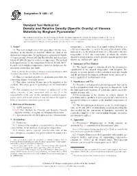 (Specific Gravity) of Viscous Materials by Bingham Pycnometer1