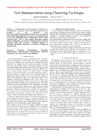 Text Summarization Using Clustering Technique Anjali R